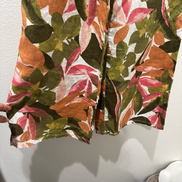 Tahari 100% Linen Pants Sz M Tropical Abstract Pull On Elastic Waist High Rise - Picture 3 of 8
